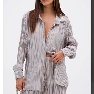 AKIRA Metallic Gray Button Down Shirt